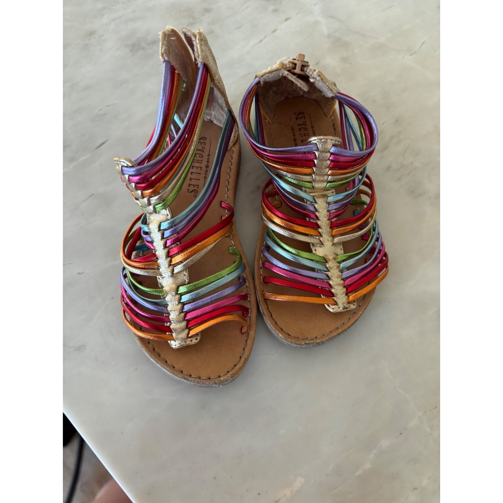 Seychelles Girls Rainbow Metallic Gladiator Sandals Multi Strap Back Zip Size 9